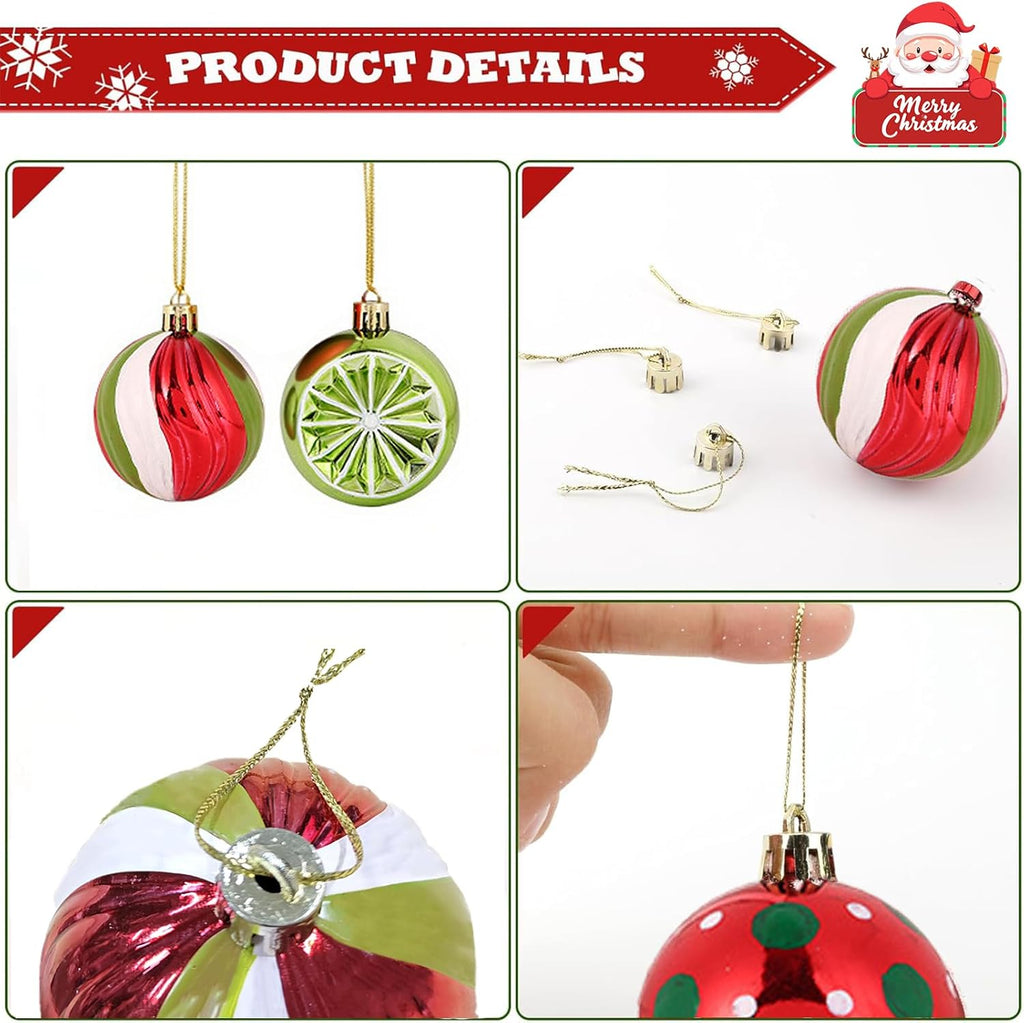 Set de 20 globuri brad, decoratiuni Craciun, Obundi retro, rosu si verde