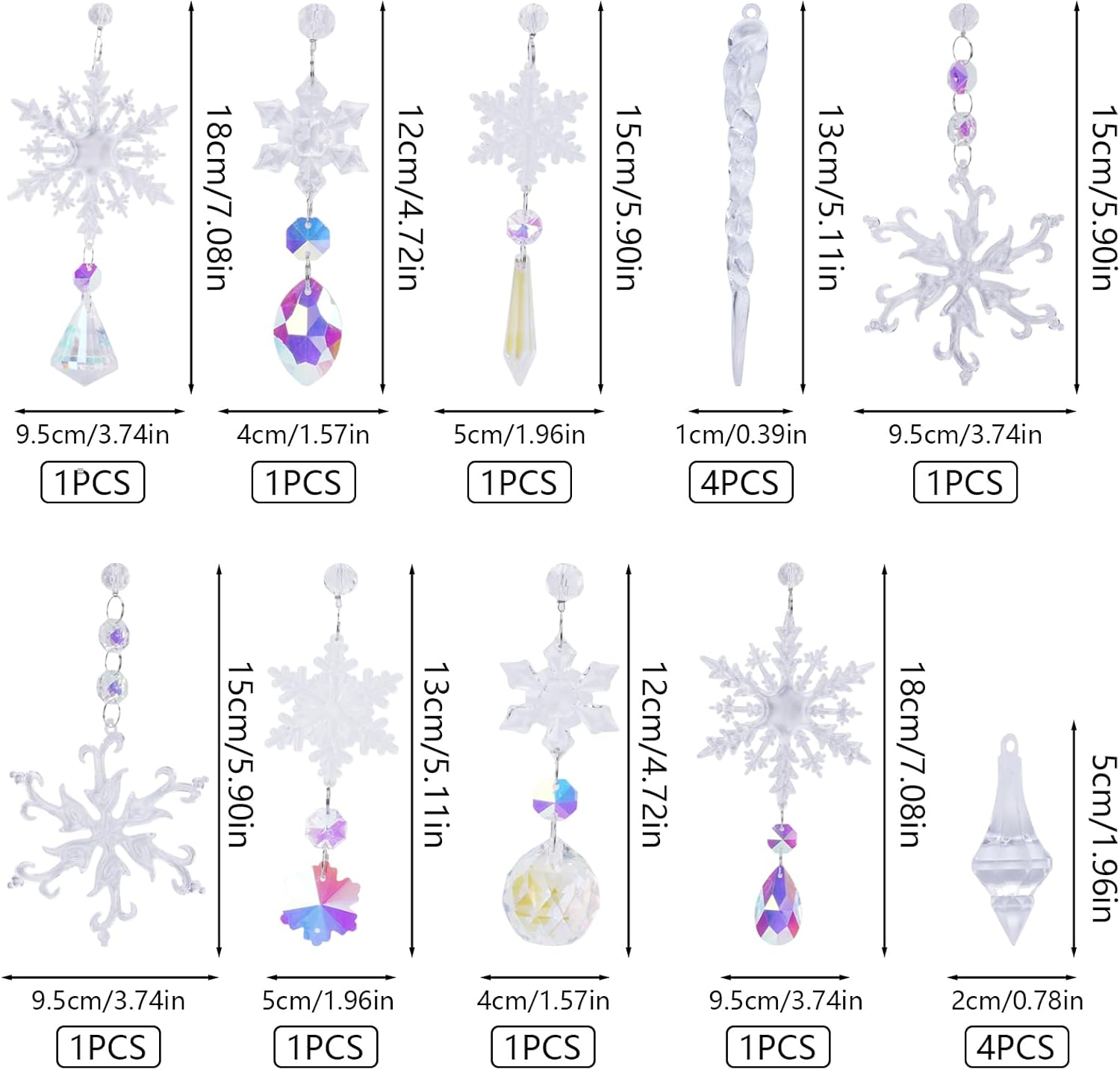 Decoratiuni brad, Ornamente Craciun, fulg de nea, Kindpma, acril, set de 16