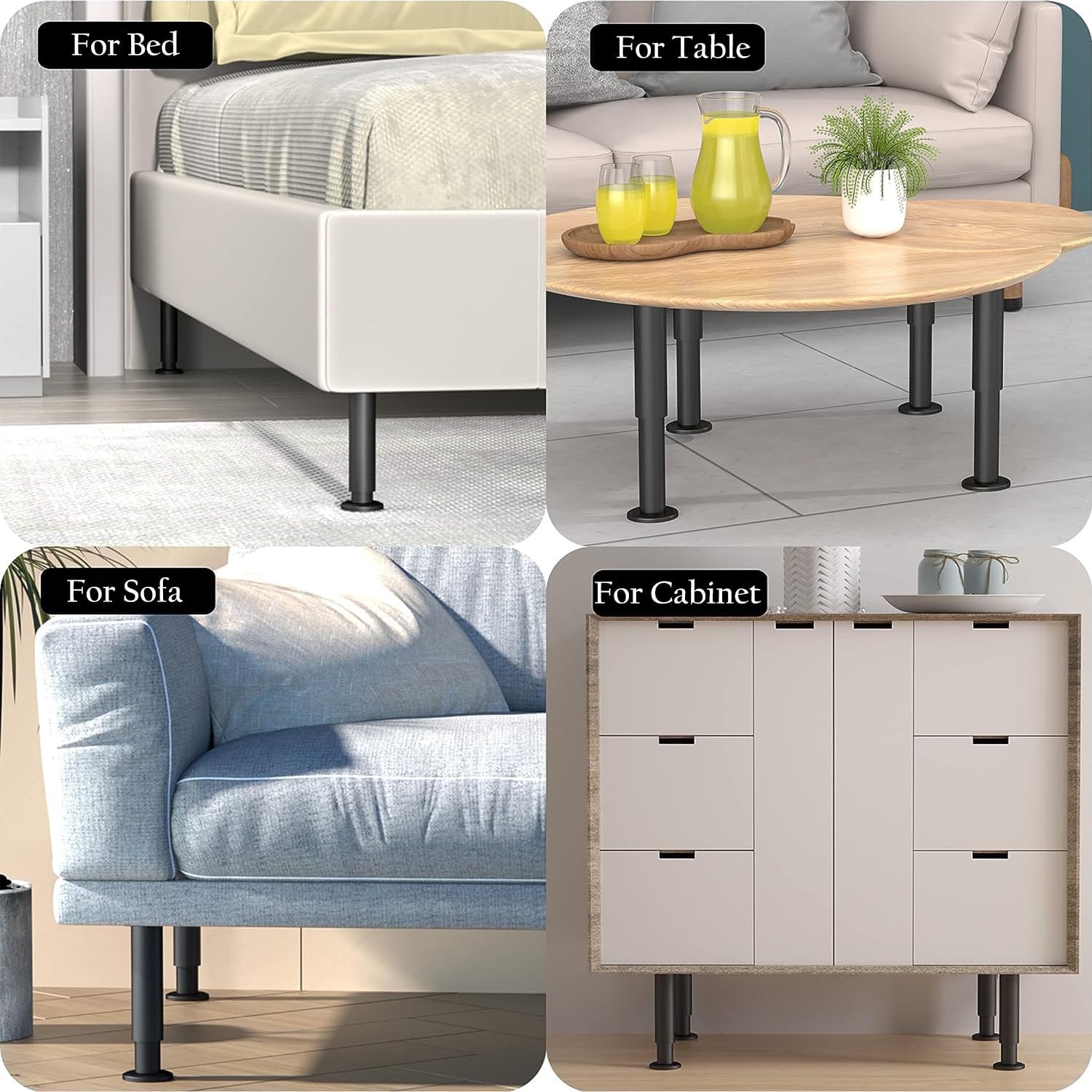 Set de 4 picioare mobilier, 25-42cm., negru(