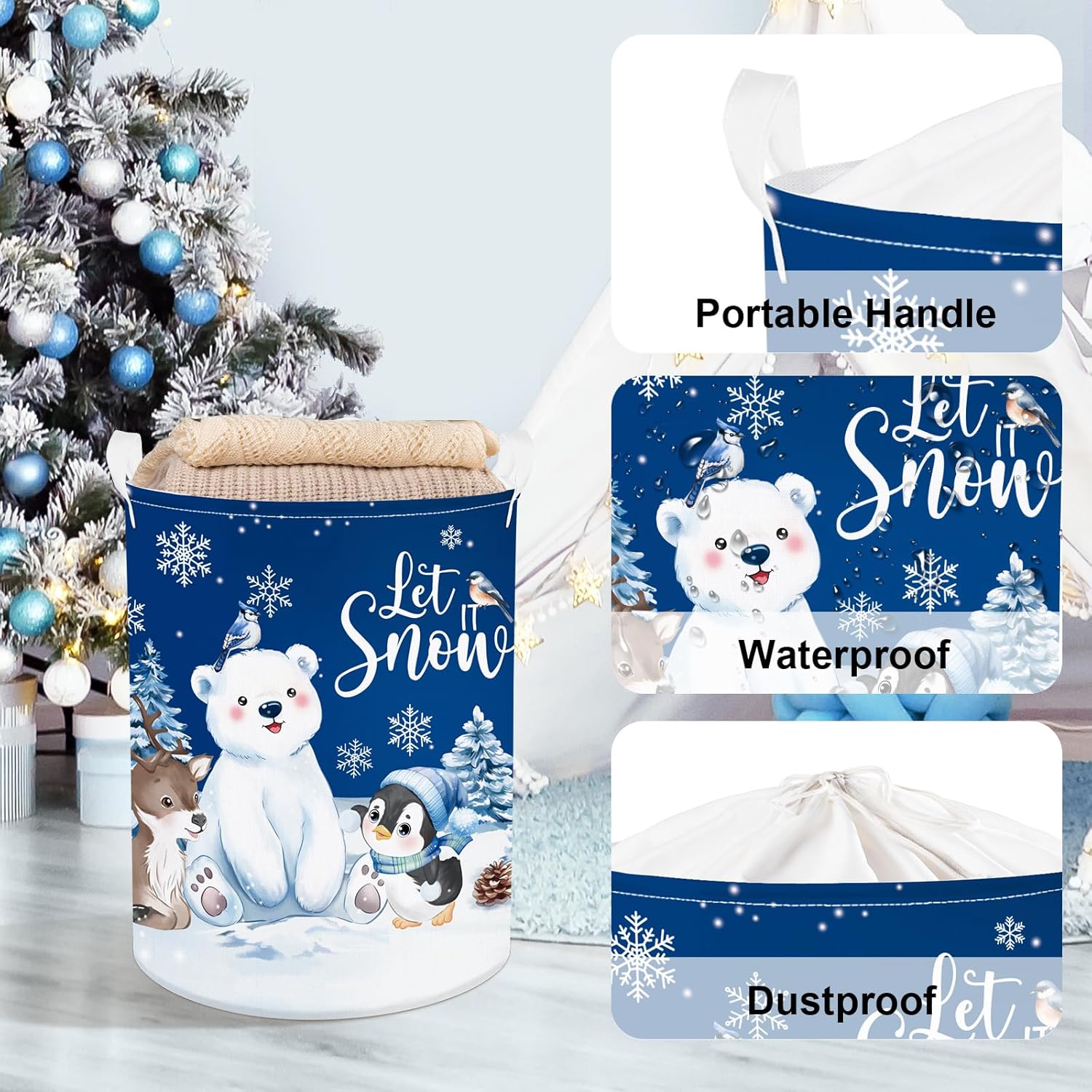 Cos pliabil, Clastyle, rufe, jucarii, motiv iarna, 45L, 36x45cm