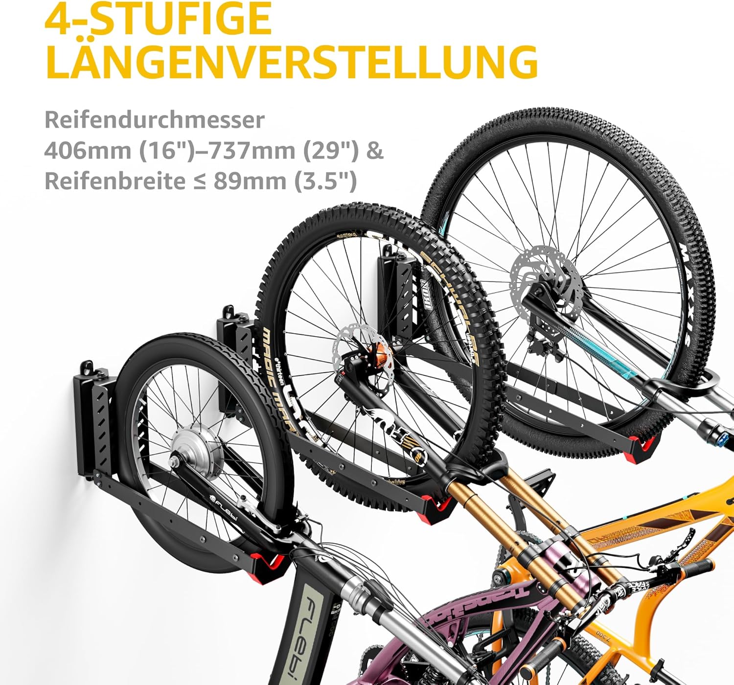 Set de 2 suport bicicleta perete, reglabil, Monteck, max 35kg