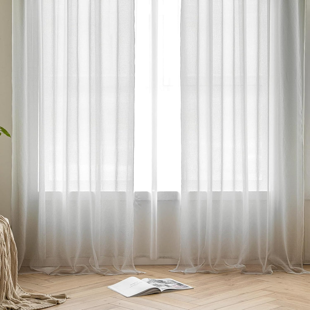 Perdele MIULEE cu bandă cu volane, set de 4 perdele voal transparent, alb, 140 x 175cm
