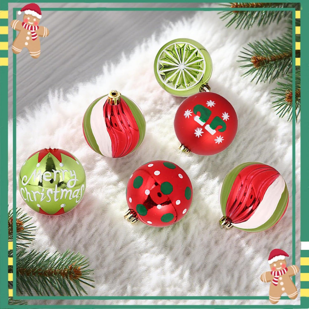 Set de 20 globuri brad, decoratiuni Craciun, Obundi retro, rosu si verde