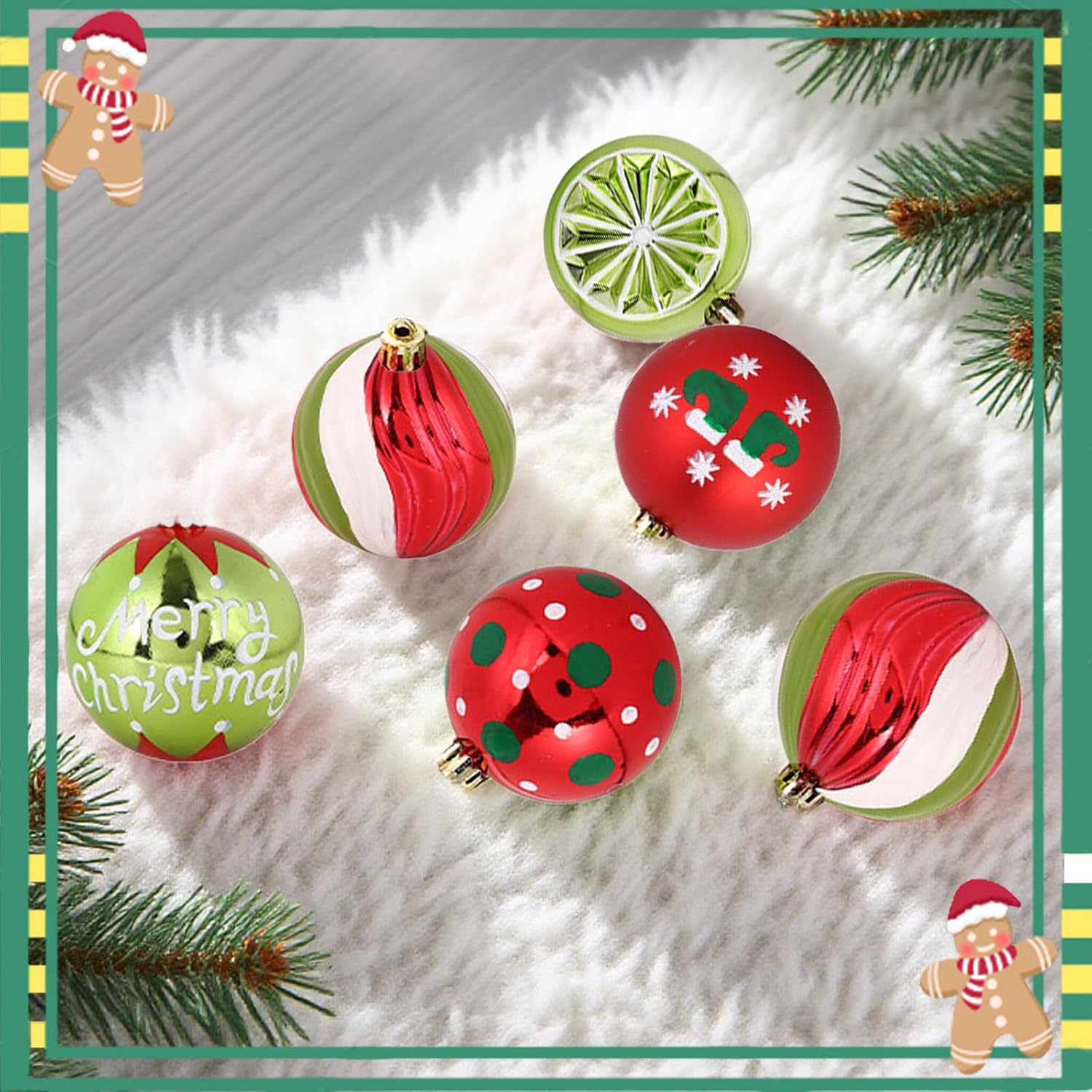 Set de 20 globuri brad, decoratiuni Craciun, Obundi retro, rosu si verde