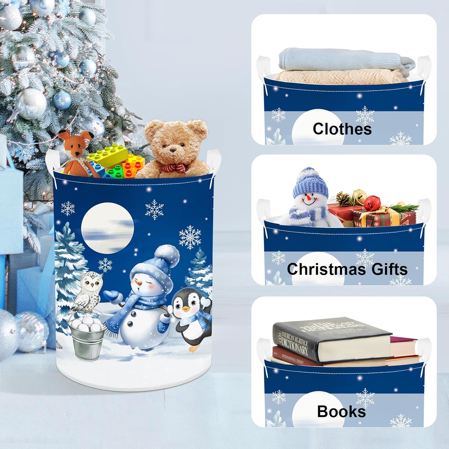 Cos pliabil, Clastyle, rufe, jucarii, motiv iarna, 45L, 36x45cm