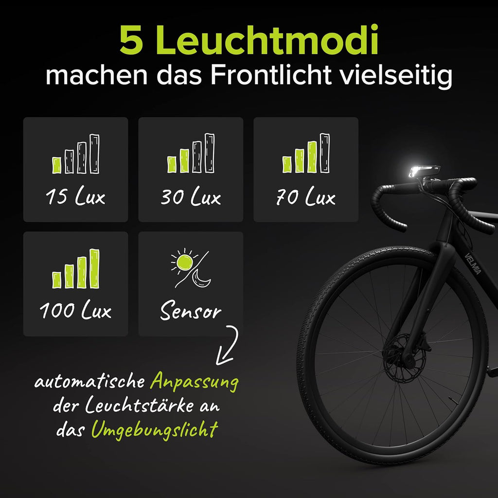 Set lumini, far si stop bicicleta, Velmia StVZO aprobat 100, 8.5h