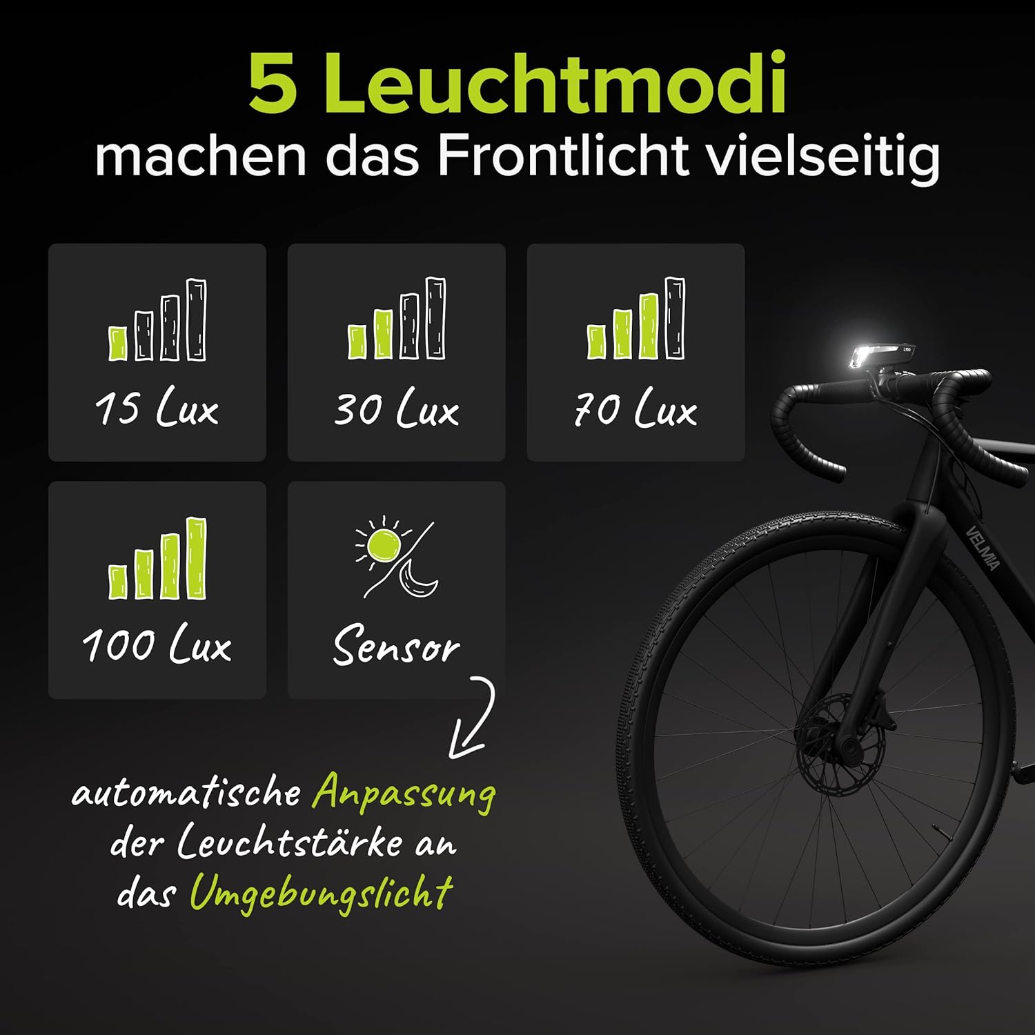 Set lumini, far si stop bicicleta, Velmia StVZO aprobat 100, 8.5h