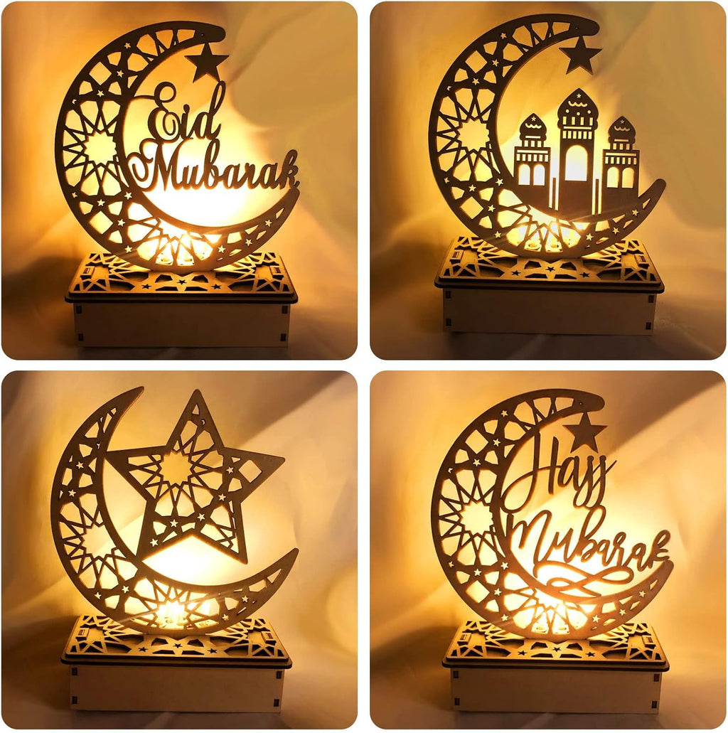 Lampă LED din lemn Decor Semiluna Lună Star