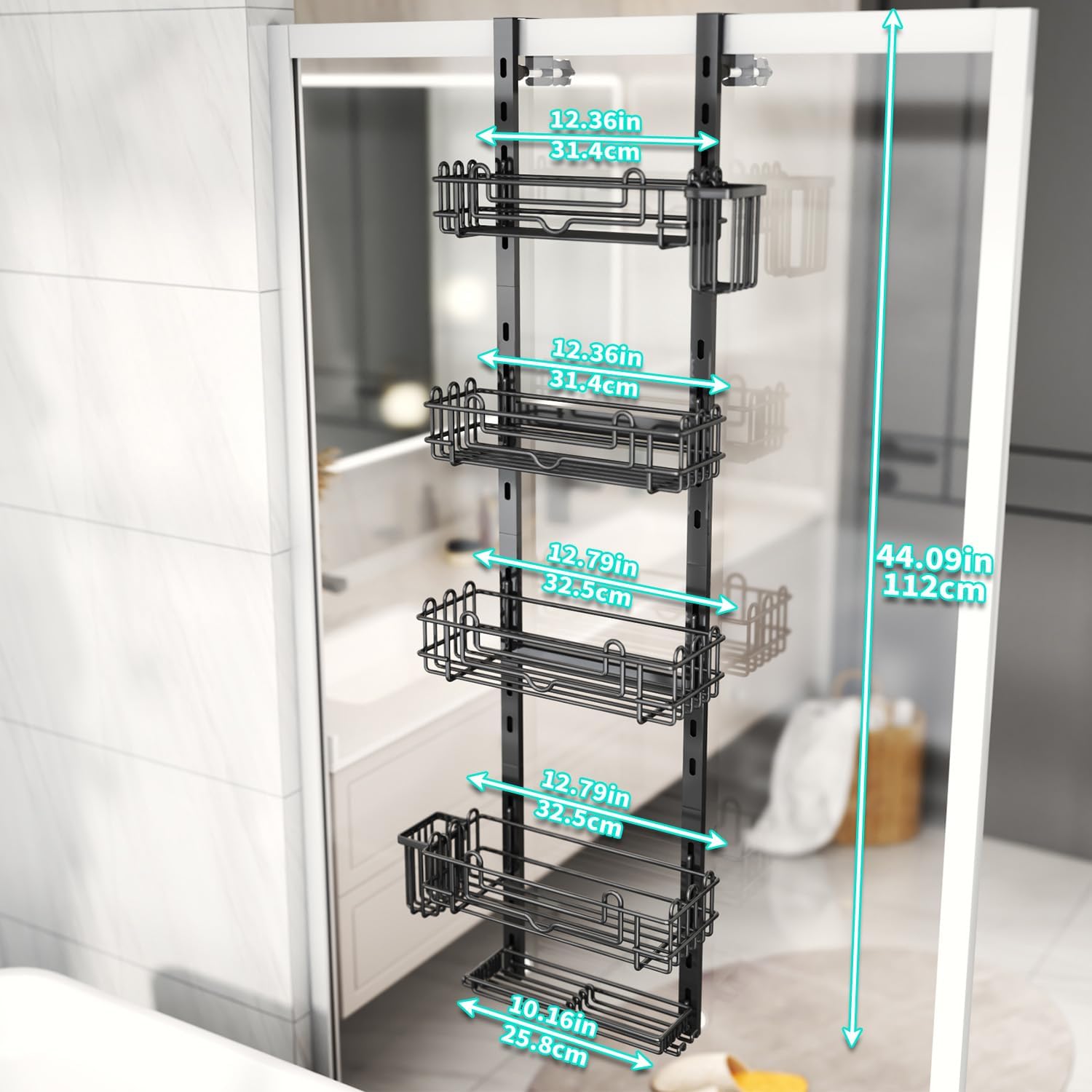 Organizator universal pe usa, 5 nivele, 28 agatatoare, negru