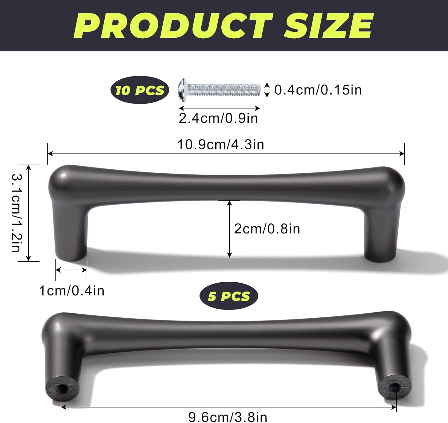 Pachet de 5 maner mobila 10.9cm (9.6cm), negru