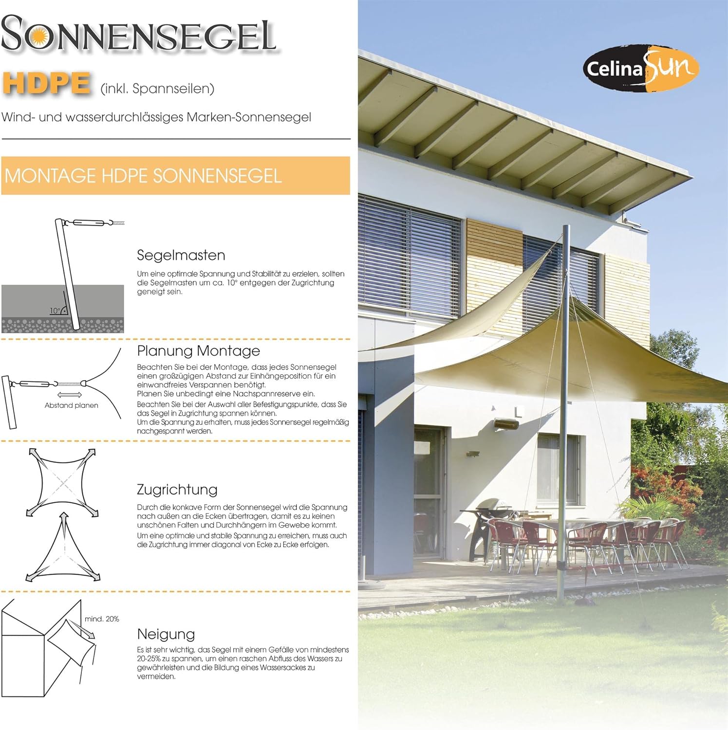 Copertina CelinaSun shade, triunghi, 3.6x3.6x5.1m, alb crem