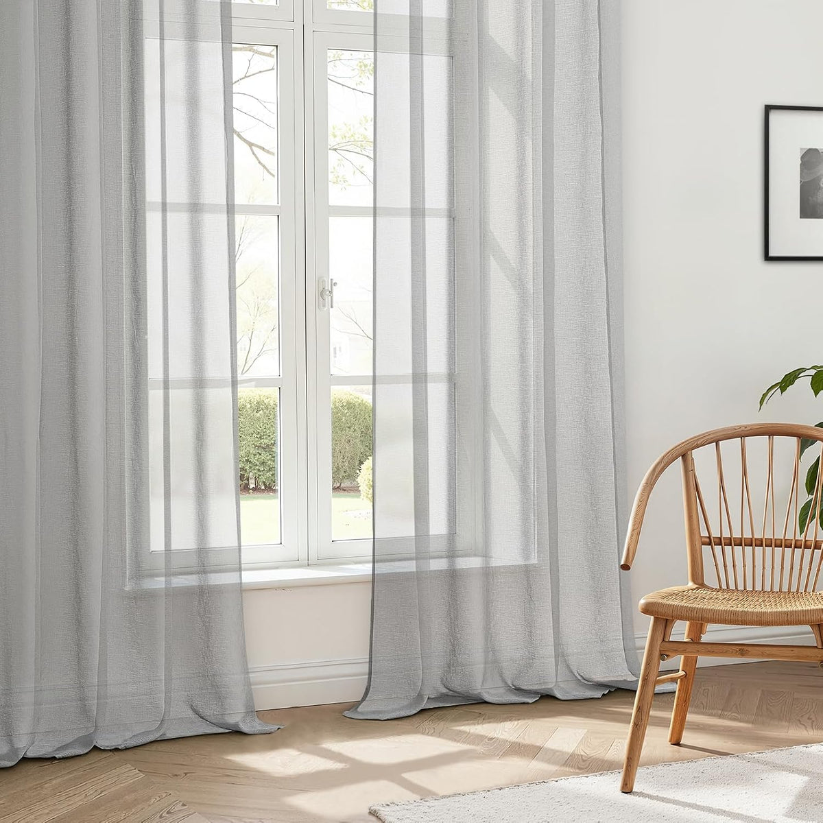 Perdele voal Metrees, semitransparente, aspect in, set de 2, 145x140cm, gri