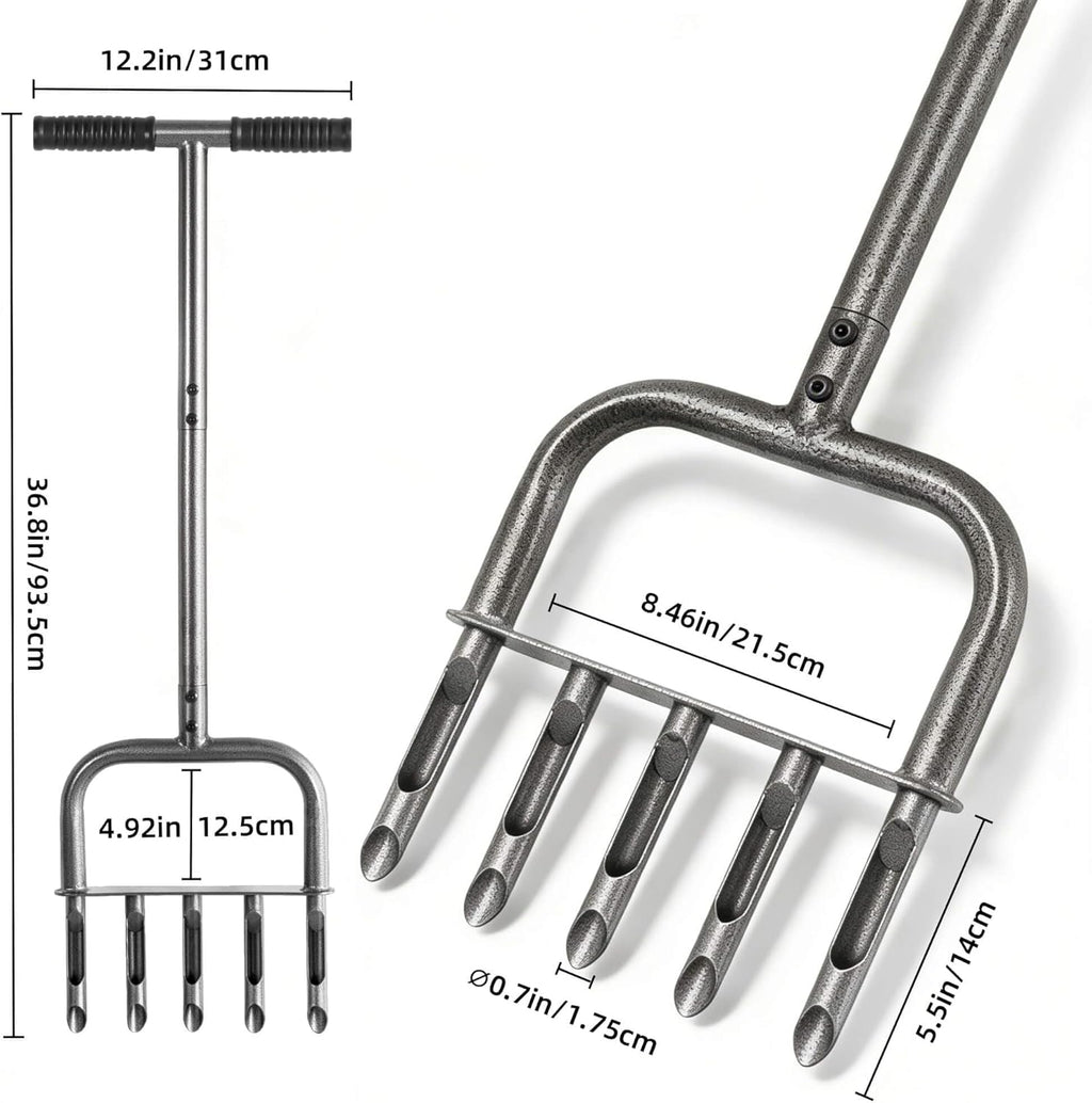 Aerator gazon 5 tije, aerare pamant, 93cm
