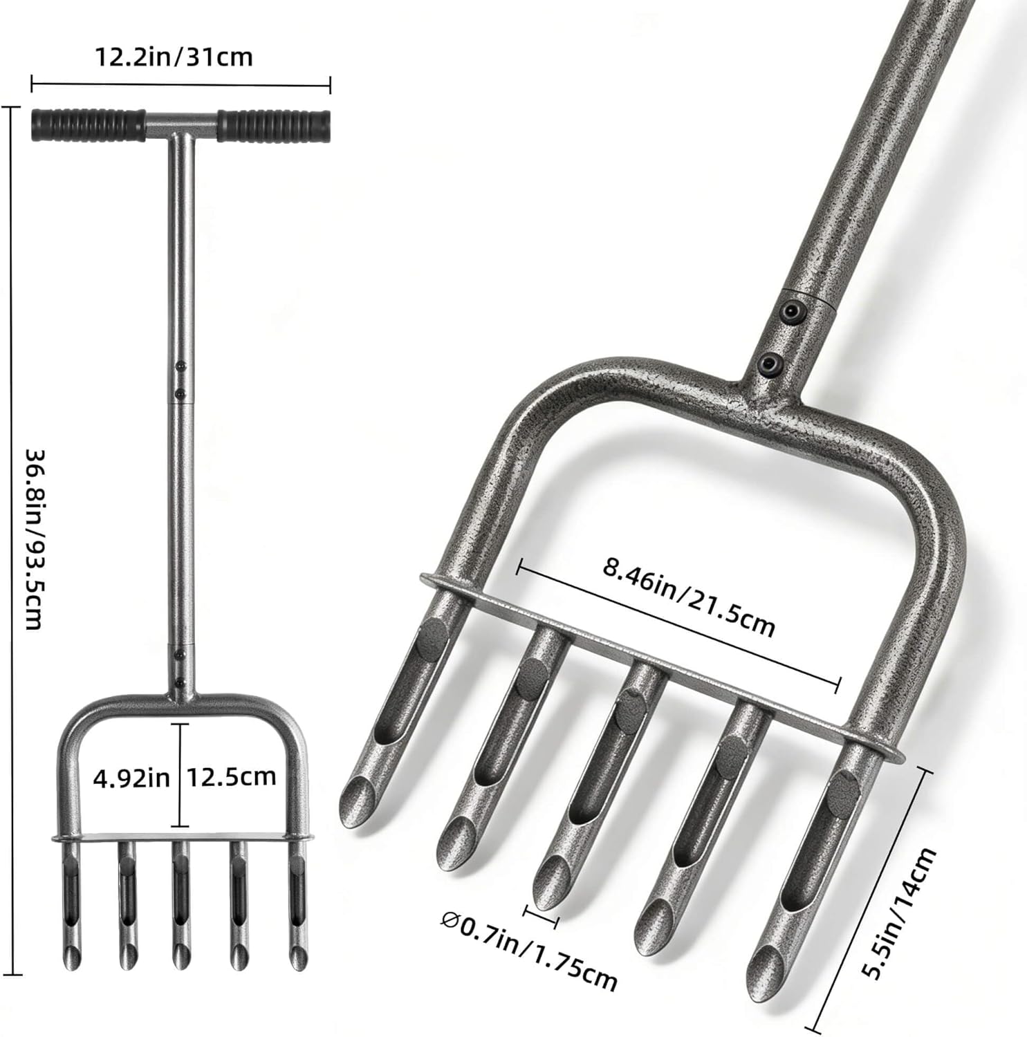 Aerator gazon 5 tije, aerare pamant, 93cm