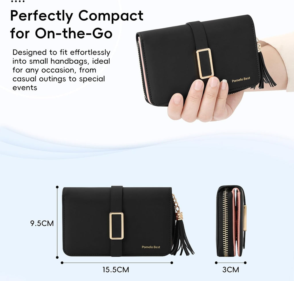 Portofel dama Pomelo Best cu fermoar, protectie RFID, albastru-bej
