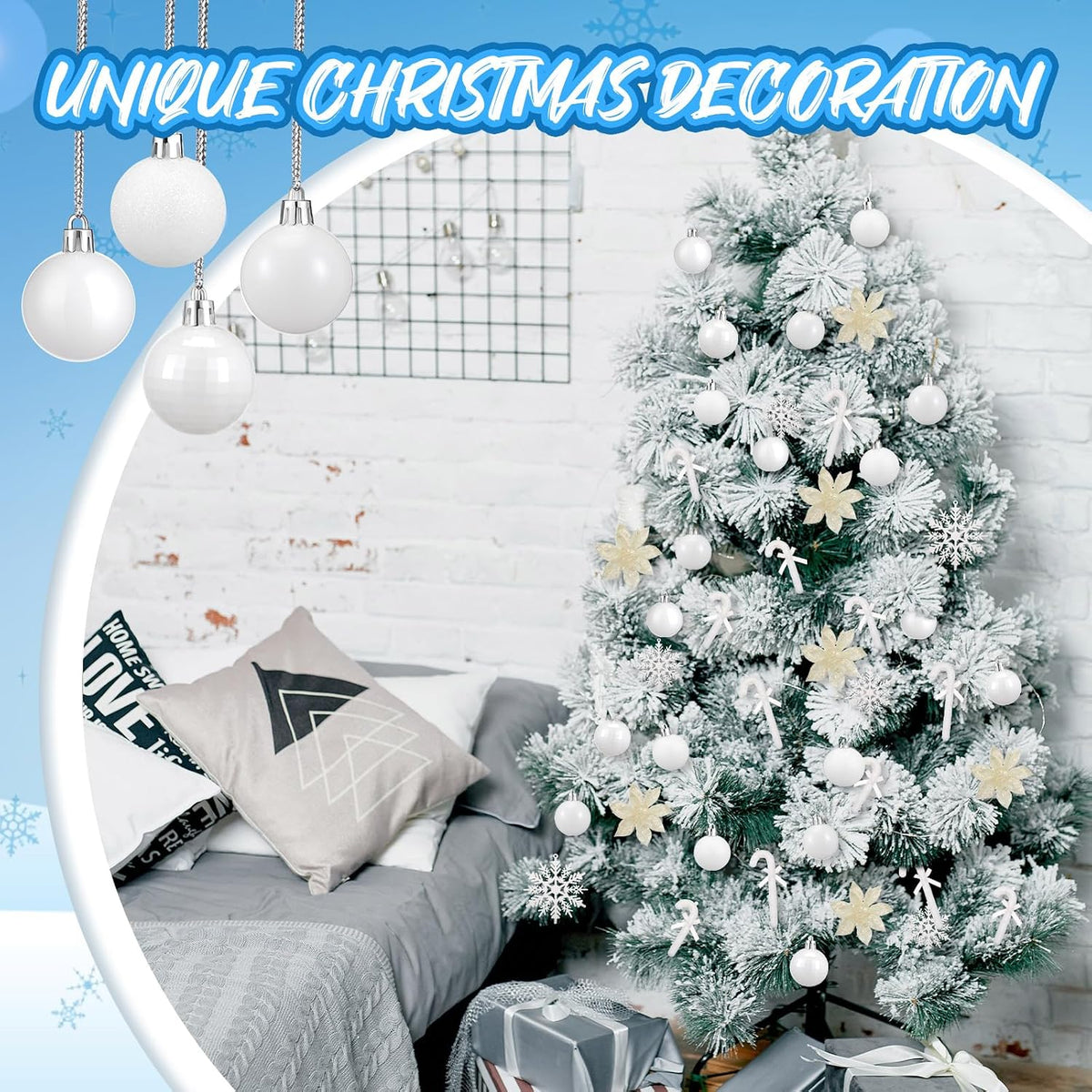 Ornamente, decoratiuni brad Craciun, diferite modele, 50buc, alb