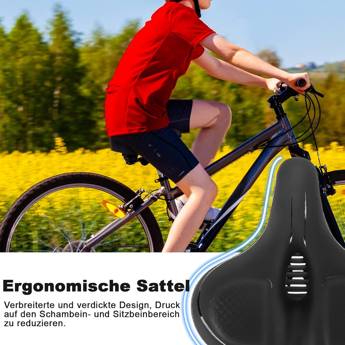 Șa de bicicletă ergonomică și extra lată TONBUX, cu spumă de memorie și suspensie