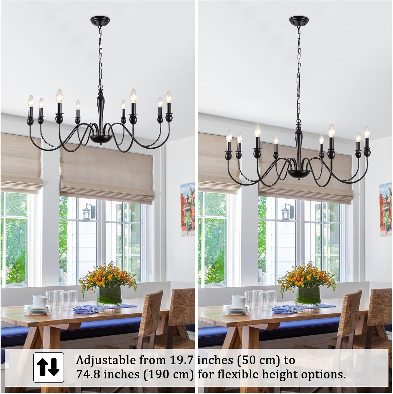 Candelabru, lustra vintage, Ashuaqi, 8 brate, E14, negru