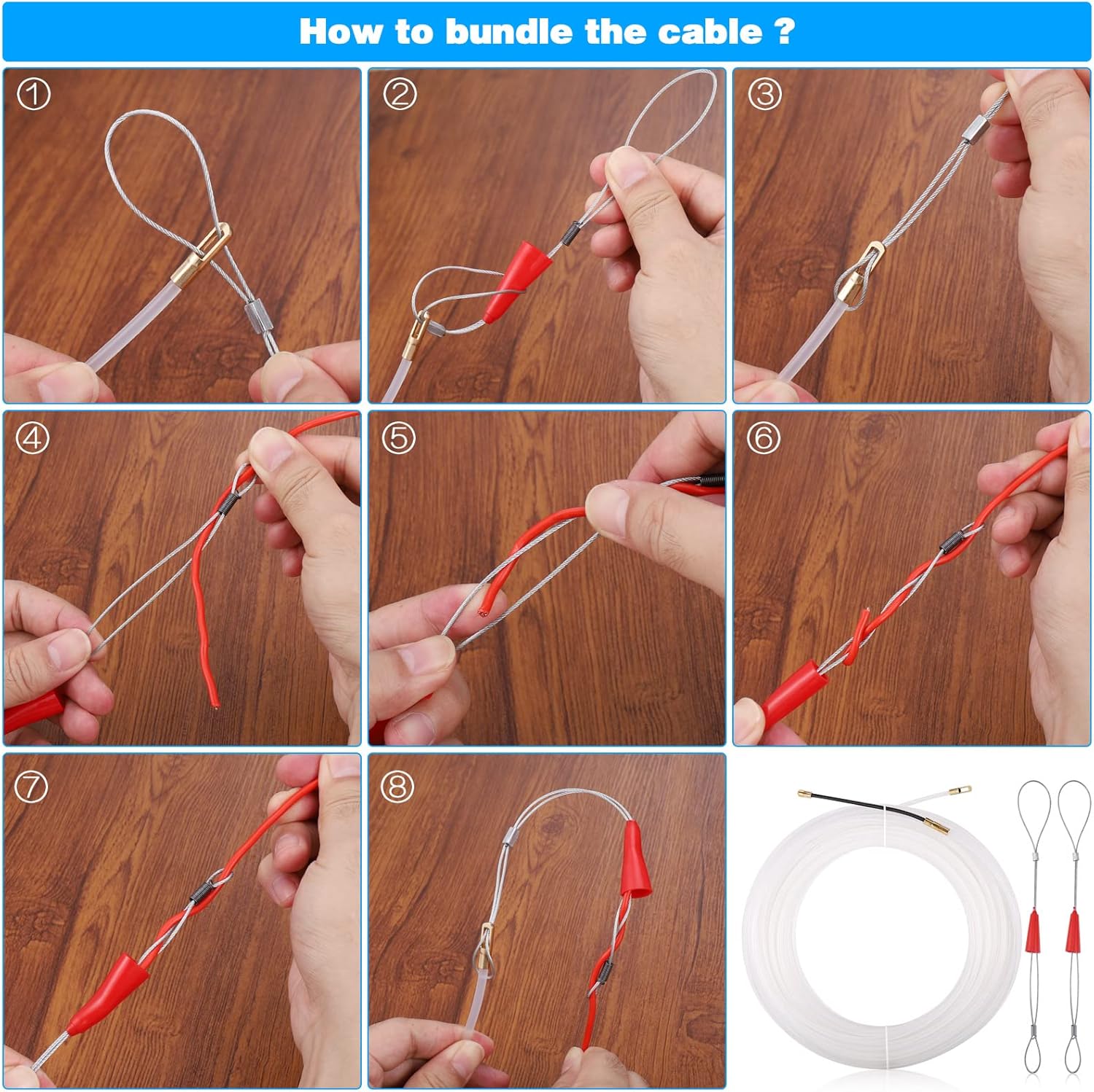 Fir pentru tragere cabluri electrice, 20m, fir spion, dispozitiv de tras cablu,