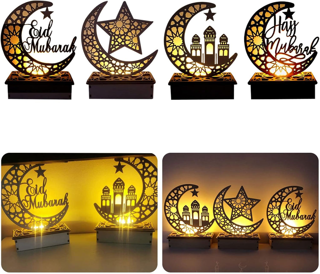 Lampă LED din lemn Decor Semiluna Lună Star