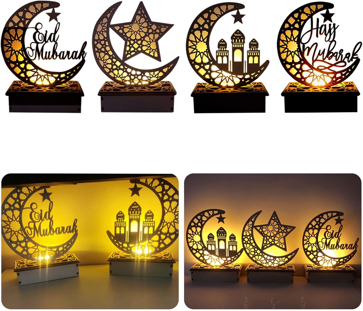 Lampă LED din lemn Decor Semiluna Lună Star