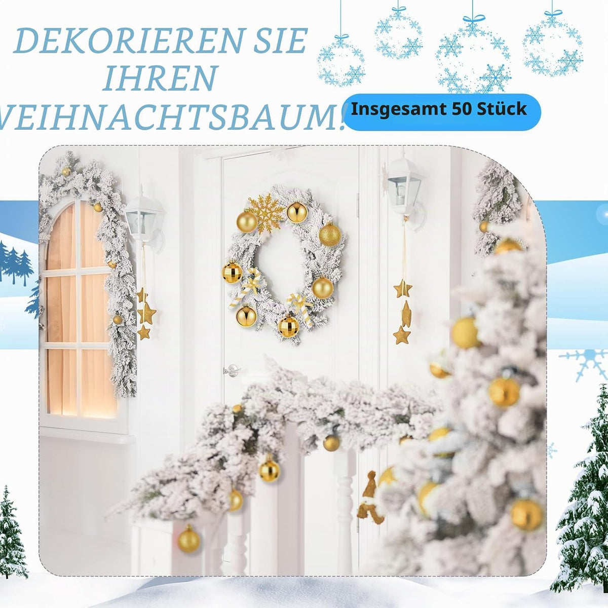 Ornamente, decoratiuni brad Craciun, diferite modele, 50buc, auriu