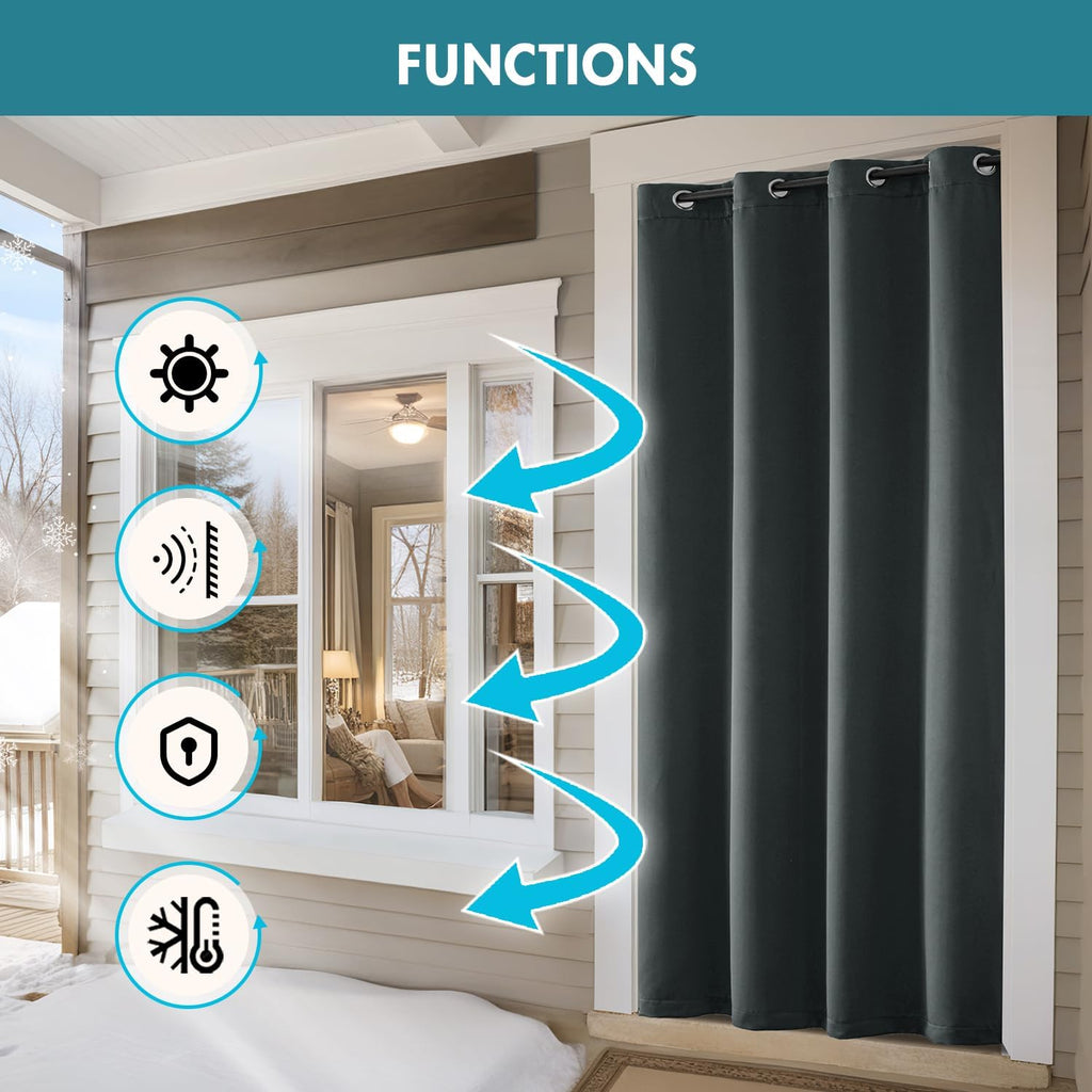 Draperie opaca Emema, blackout, dublu strat, termala, 132x260cm, gri inchis