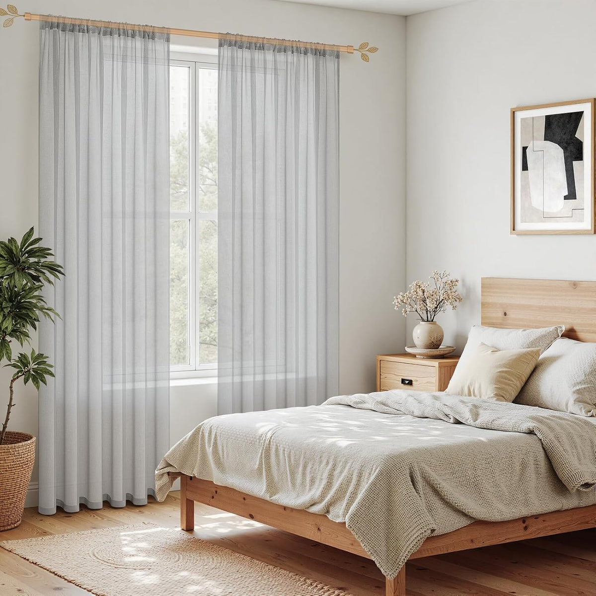 Perdele voal Metrees, semitransparente, aspect in, set de 2, 145x140cm, gri