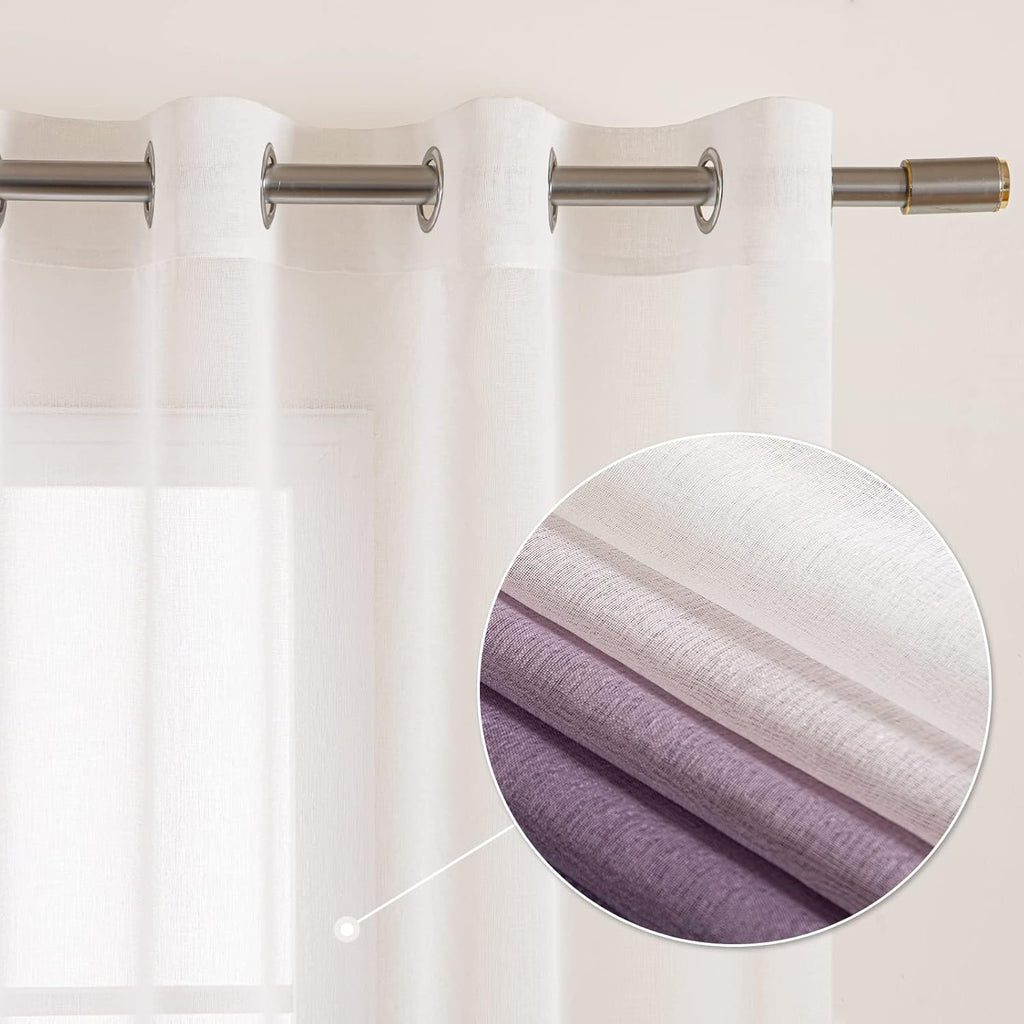 Perdele EMEMA cu inele, semi-transparente, modern, set de 2, 140x260 cm, gradual alb mov