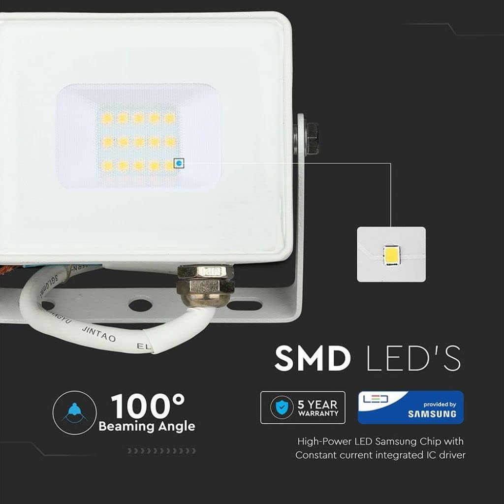 Proiector de exterior impermeabil V-TAC RRO LED Carcasă albă IP65, 10W, 8000lm