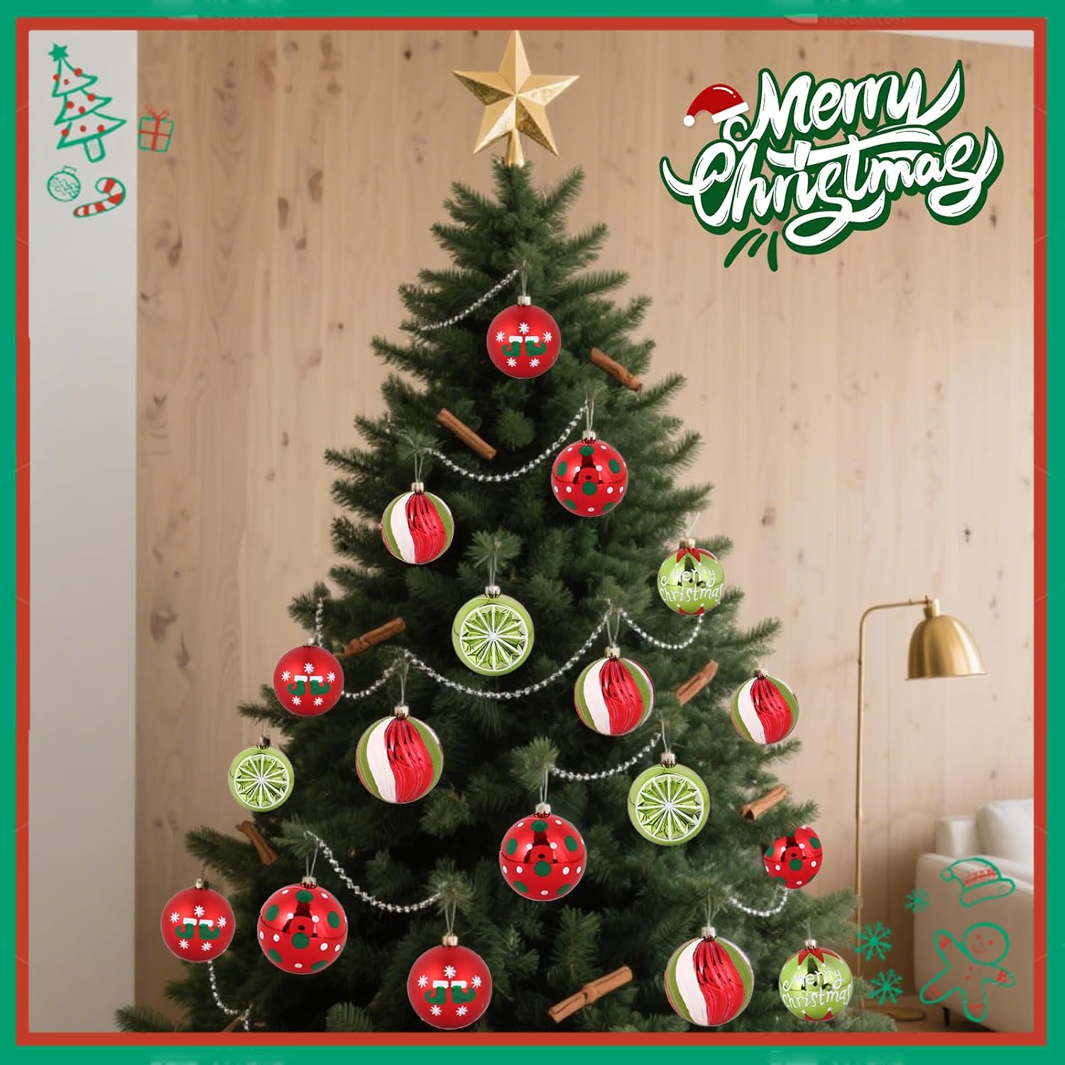 Set de 20 globuri brad, decoratiuni Craciun, Obundi retro, rosu si verde