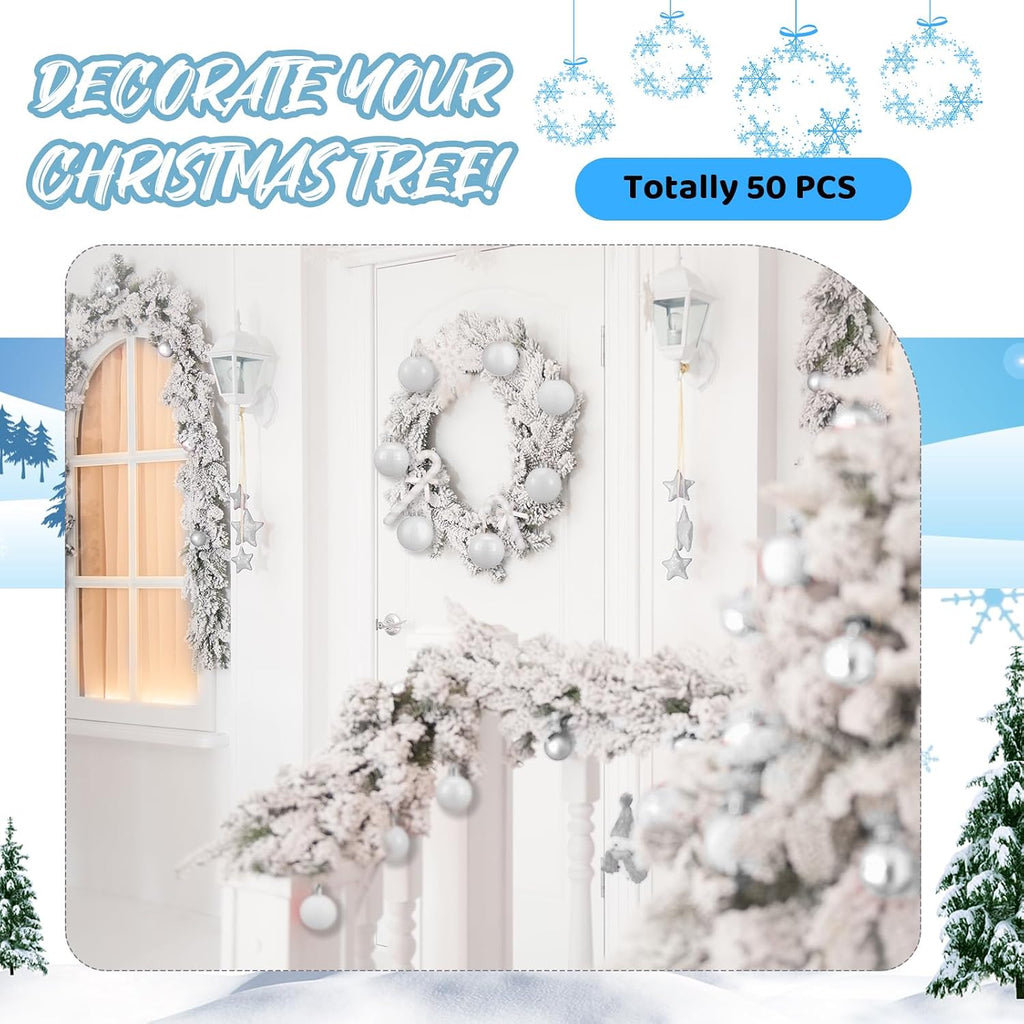 Ornamente, decoratiuni brad Craciun, diferite modele, 50buc, alb