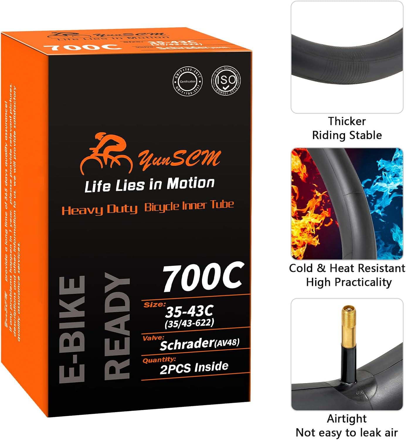 Set de 2 camera bicicleta, YunSCM 700c, 25-43c, AV48, 28 inci