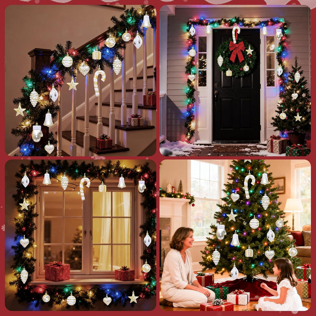 Ornamente Brad, globuri decoratiuni Craciun, 16 buc, sampanie