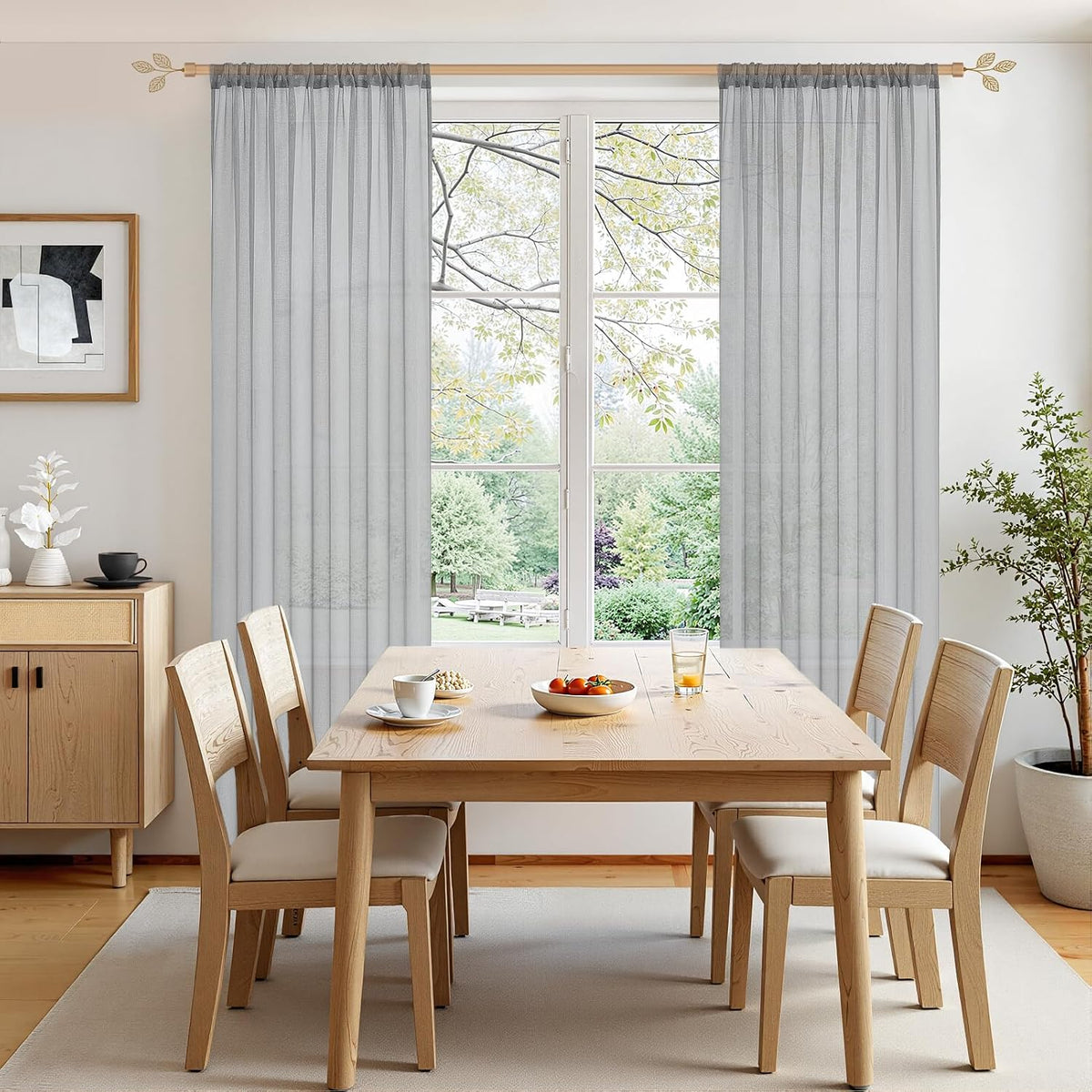 Perdele voal Metrees, semitransparente, aspect in, set de 2, 145x140cm, gri