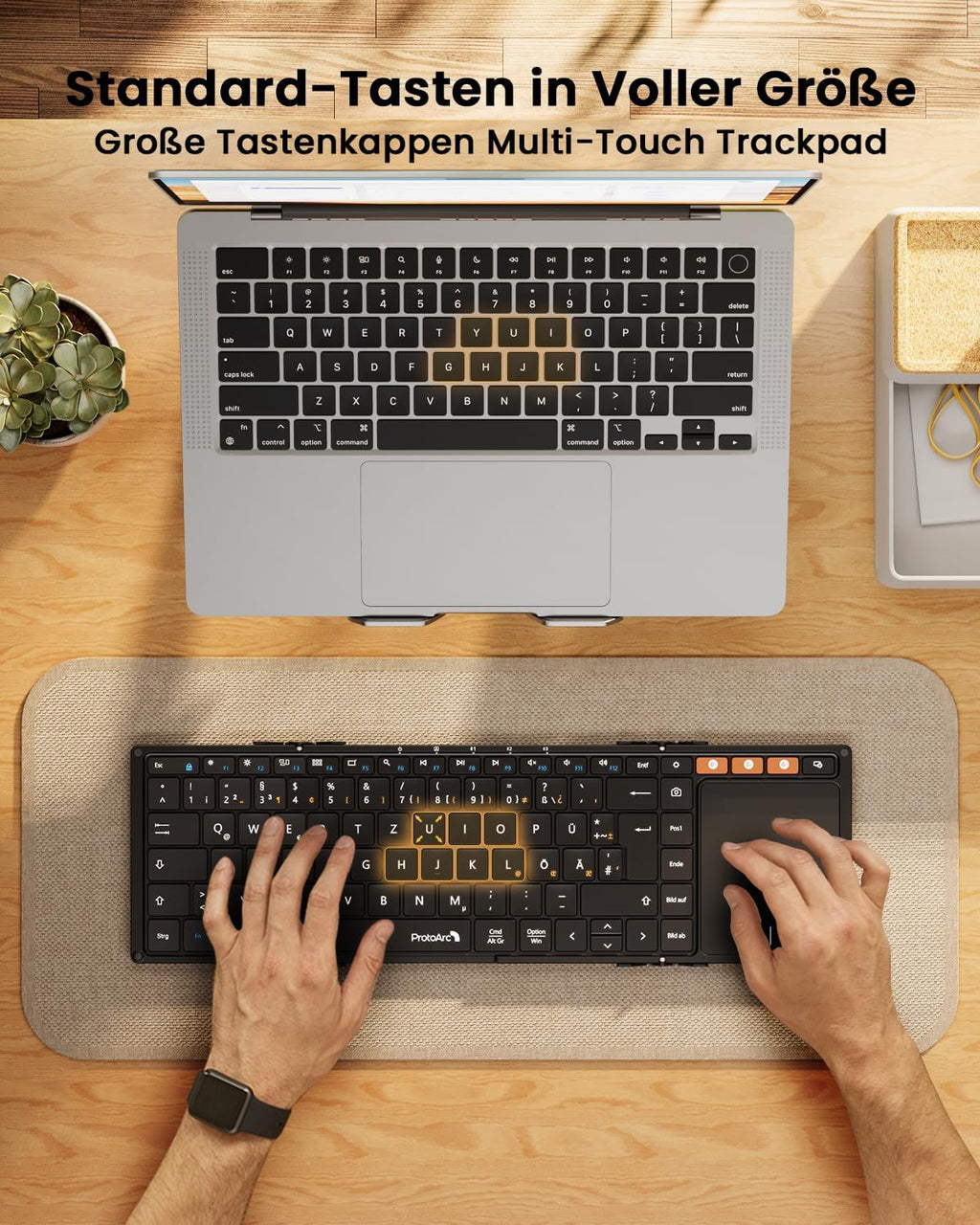 Set tastatura pliabila wireless touchpad QWERTZ si suport telefon cu geanta pentru transport