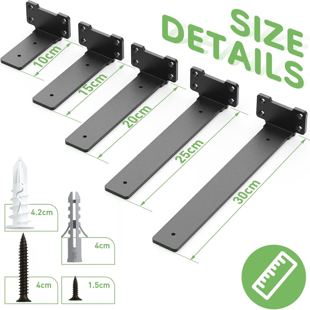 Set de 6 suport polita 15cm, rafturi, otel, max 75kg per pereche, negru