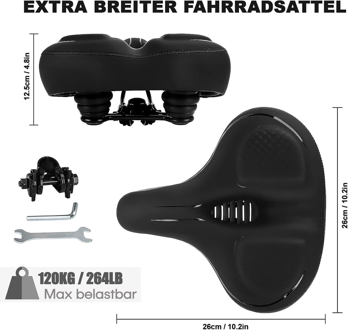 Șa de bicicletă ergonomică și extra lată TONBUX, cu spumă de memorie și suspensie