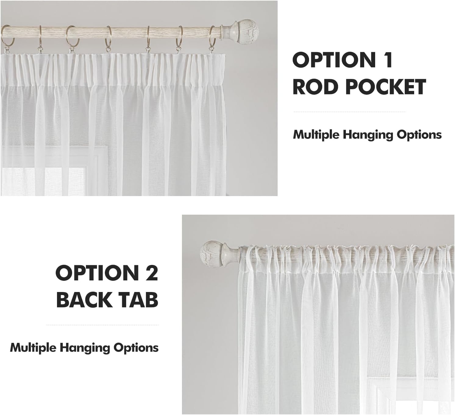 Perdele MIULEE cu bandă cu volane, set de 4 perdele voal transparent, alb, 140 x 175cm