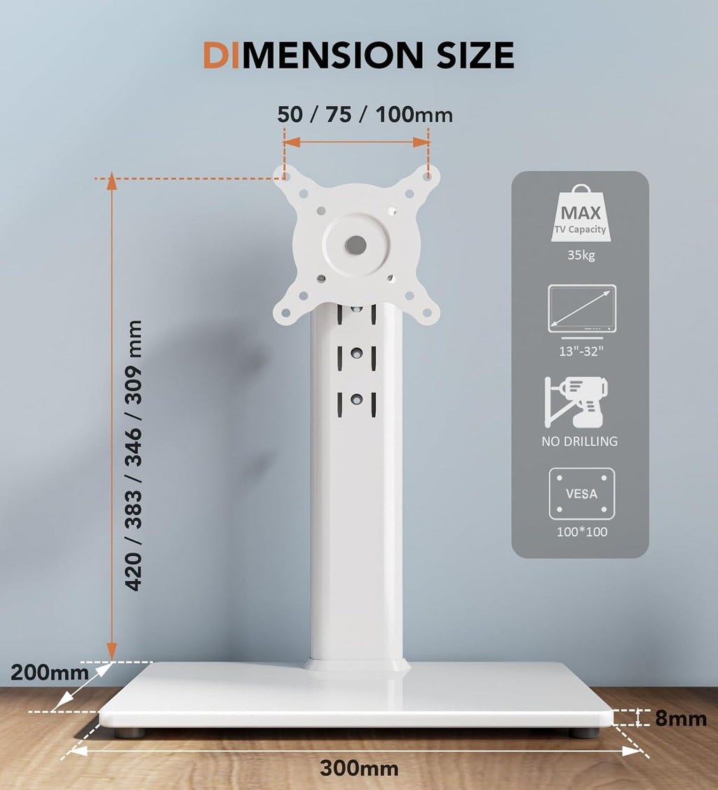 Suport monitor Hemudu, reglabil, 13-32", alb