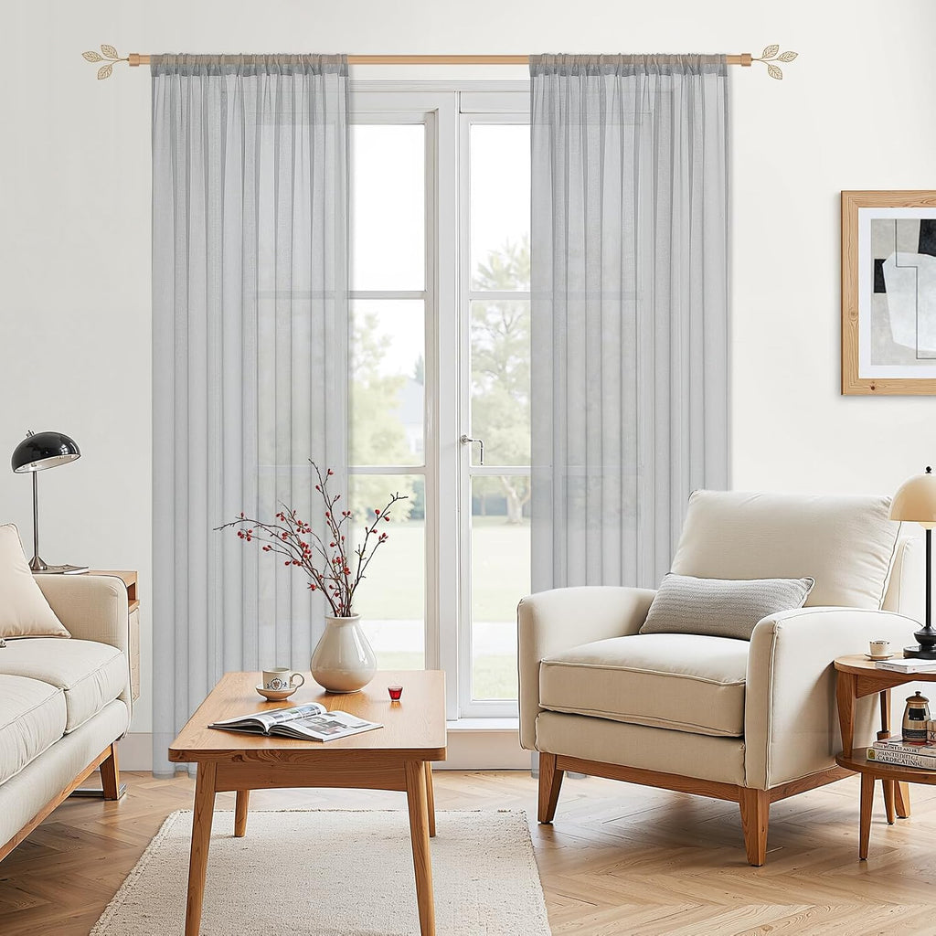 Perdele voal Metrees, semitransparente, aspect in, set de 2, 145x140cm, gri