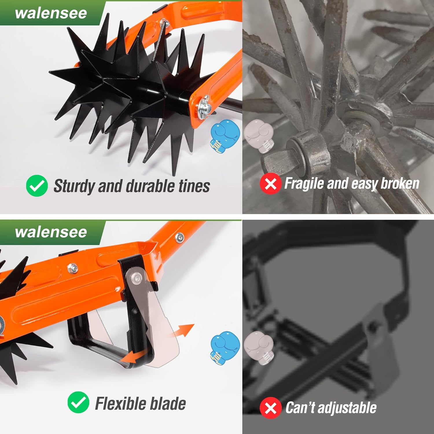 Cultivator manual rotativ pentru grădină Walensee, cu roți stelate și lamă de plivit