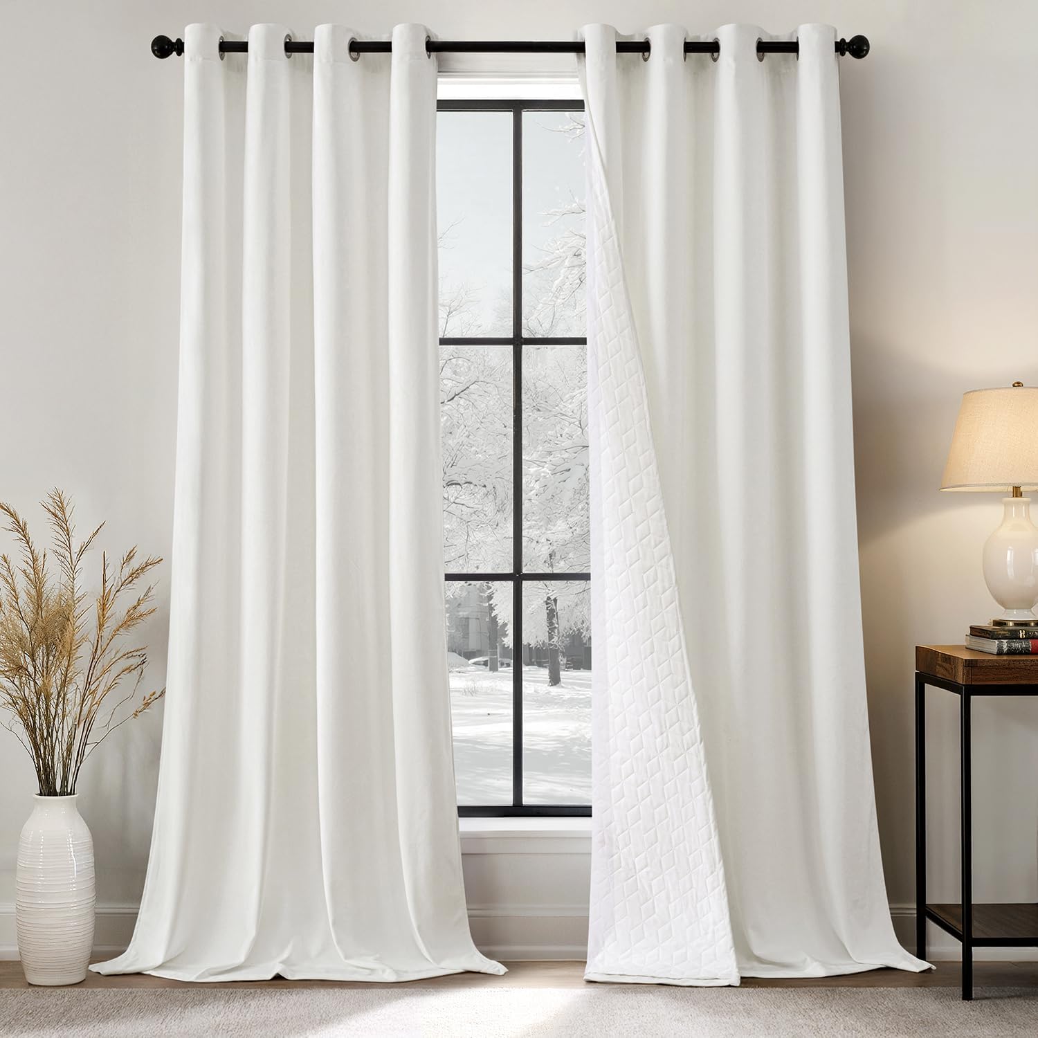 Draperie opaca Emema, blackout, dublu strat, termala, 132x260 cm, alb