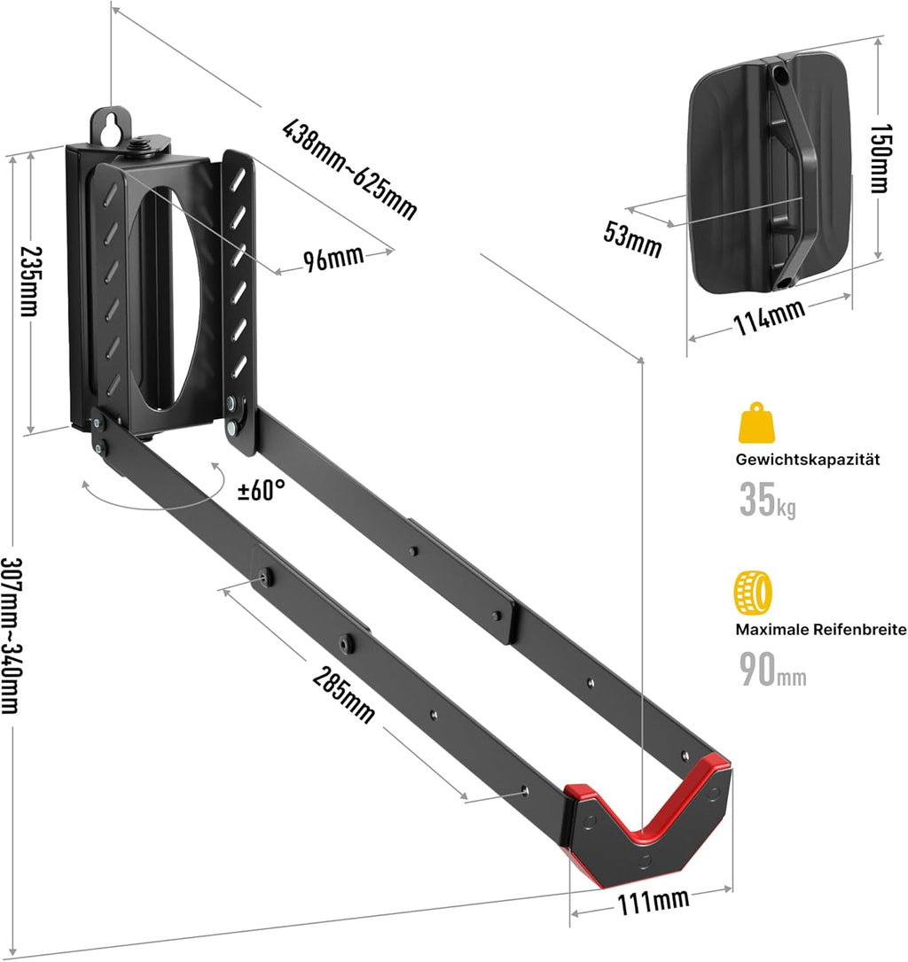 Set de 2 suport bicicleta perete, reglabil, Monteck, max 35kg