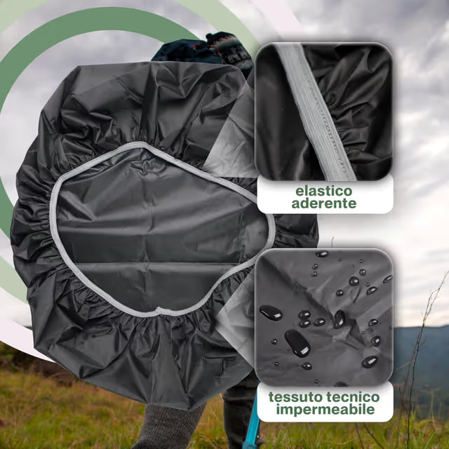 Husă de ploaie pentru rucsac, impermeabilă, nylon rezistent 70D/210T, cu elastic reglabil – negru, 35–50 L
